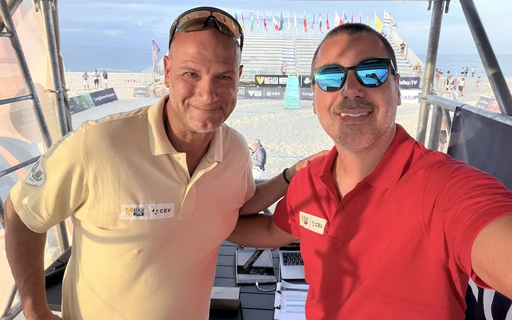 Corigliano Rossano Volleyball World Beach Pro Tour Futures lo speaker e DJ Giuseppe Baratta con Pier Paolo Murgioni
