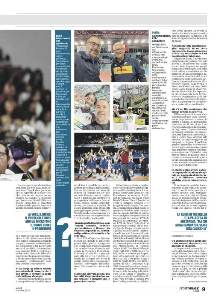 Latina Oggi, Baratta la voce fatta in casa tra sport e grandi eventi Latina Oggi 5 ottobre 2026 Giuseppe Baratta