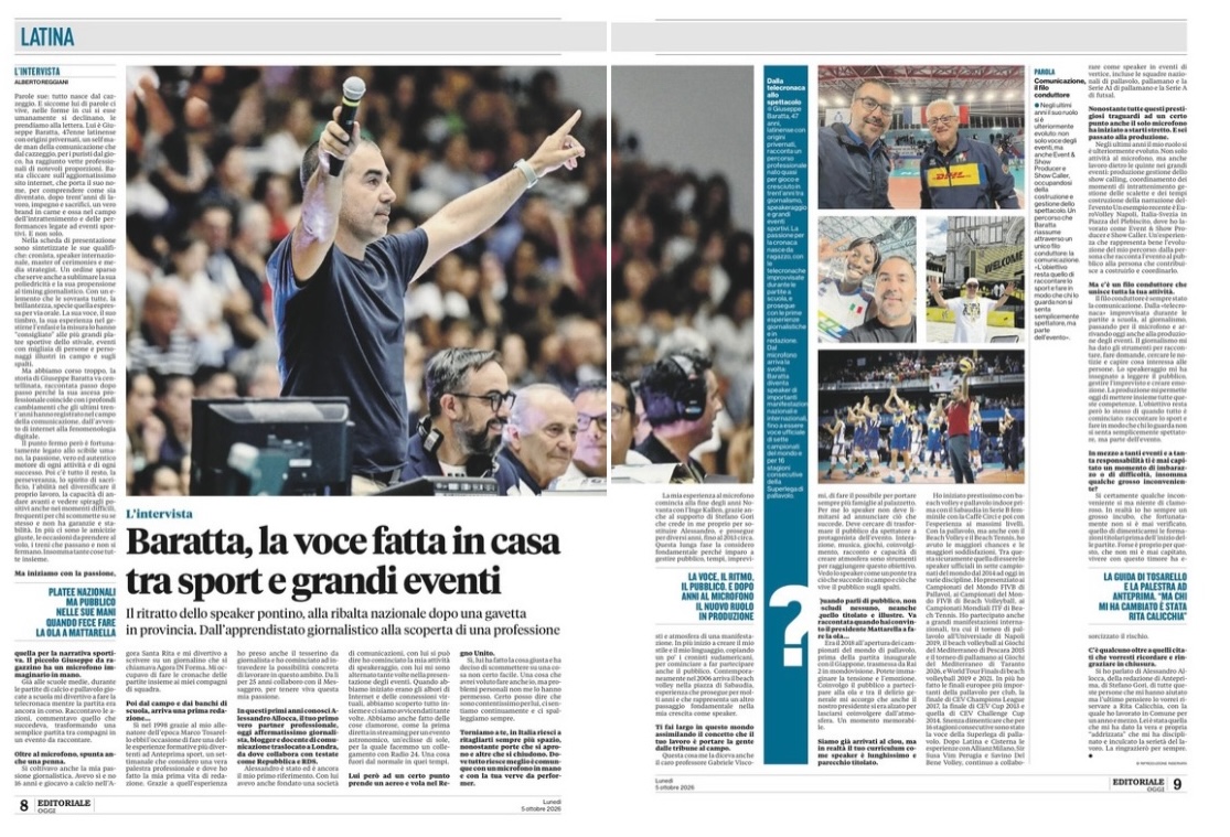 Latina Oggi, Baratta la voce fatta in casa tra sport e grandi eventi Latina Oggi, Baratta la voce fatta in casa tra sport e grandi eventi